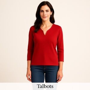 Talbot Silk Top Knit Sweater V Neckmedium Red 3/4 Sleeves Ladies Soft Streetwear